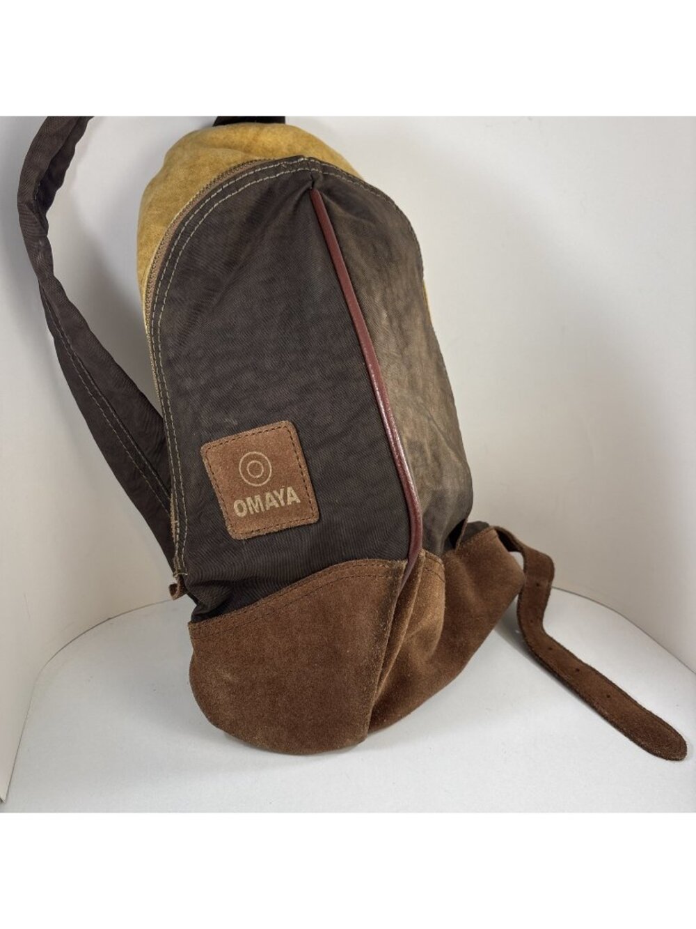 OMAYA Brown Canvas Suede Multi-Pocket Crossbody Sling Bag Unisex